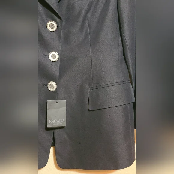 Escada NWT Black Blazer Classic Formal Jacket Silk & Cotton